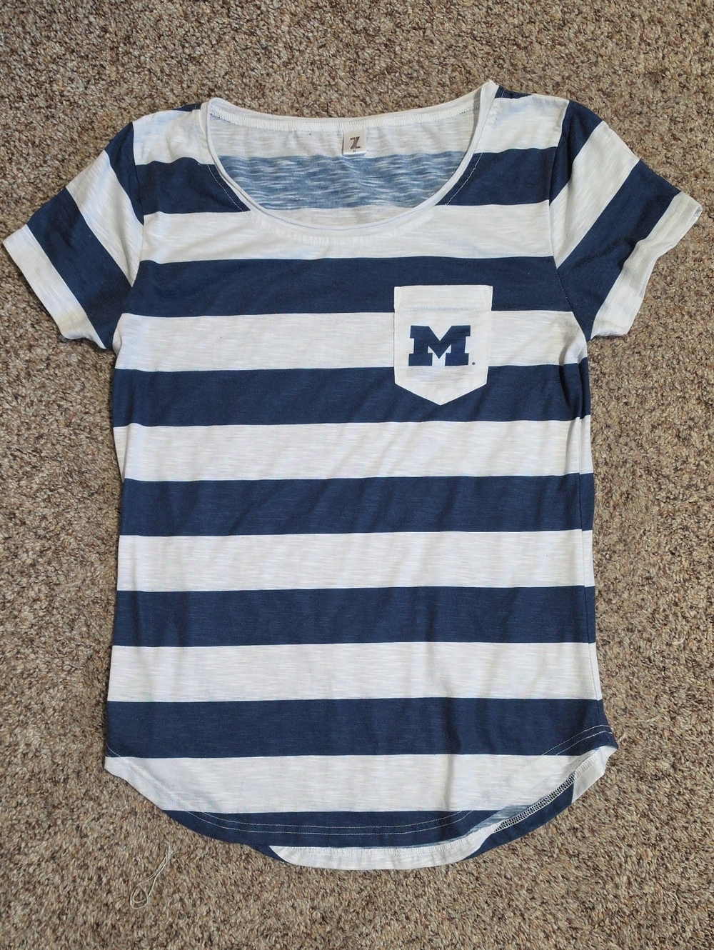 Michigan Striped Navy and White Pocket Tee - Women's Top